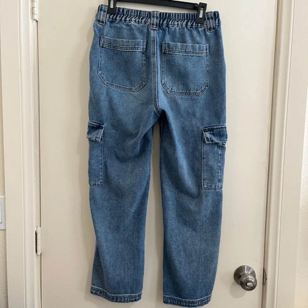 PacSun Women Cargo Jeans Medium Elastic Waist Pull On Straight Leg Utility Denim - Picture 2 of 7